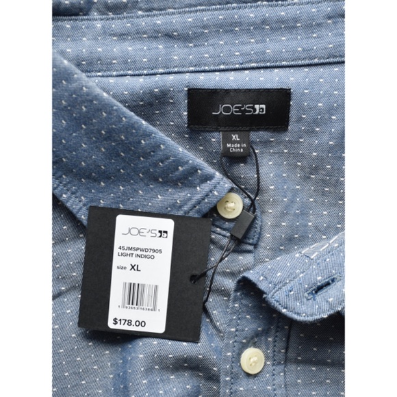 JOE'S JEANS MEN NWT PINDOT CHAMBRAY L/S REGULAR FIT LIGHT INDIGO SHIRT. SIZE XL - Picture 5 of 7